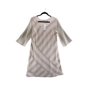 S NWT Soft Surroundings Equinox Striped Linen Viscose Cotton Dress Rayon Natural